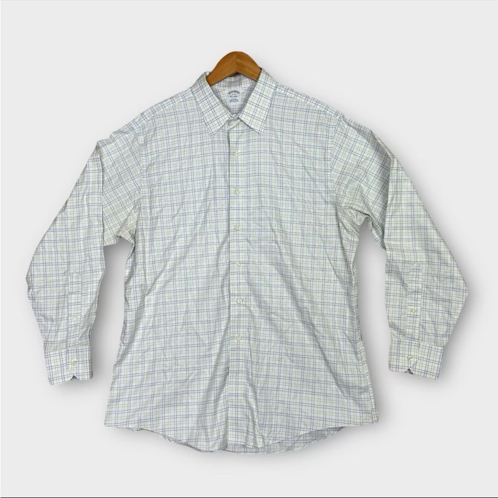 Brooks Brothers Dress Shirt Mens 17 - 35 Blue Green Check Supima Cotton City